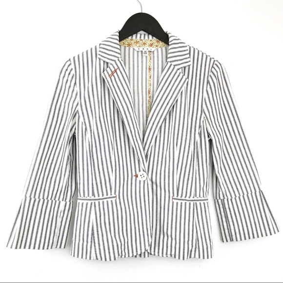 CAbi Jackets & Blazers - CAbi Ticking Stripe Pleated Ruffle Blazer Jacket 2